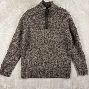 Y2K Lee Cooper Sweater Lambswool Blend Men M Brown 1/4 Zip Mock Neck Cabin Retro